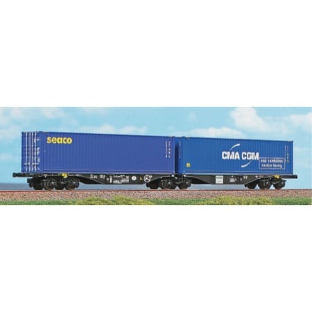 Dobbelt-containervogn litra Sggrss 80\' med Seaco/GMA GGM container 