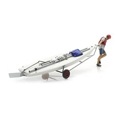 Sailing boat Laser on trailer + figure 