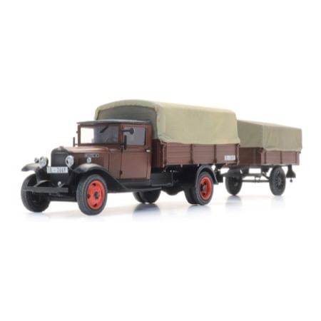 Opel Blitz 6 flatbed truck and trailer with tarpaulin 