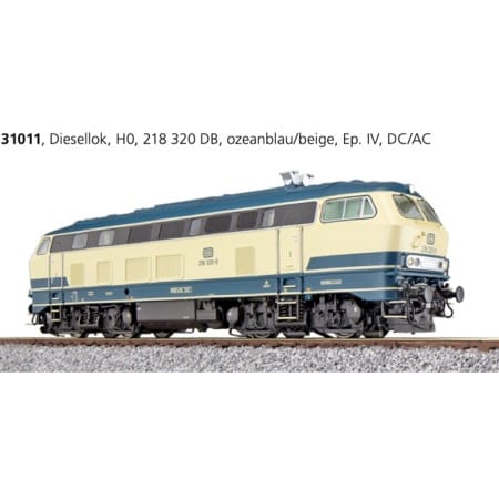 Diesellok, H0, BR 218, 218 320 DB, ozeanblau/beige, Ep IV, Vorbildzustand um 1987, Sound+Rauch, DC/AC 