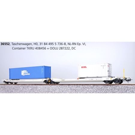 Taschenwagen, H0, Sdggmrs, 31 84 495 5 736-8, NL-RN Ep. VI, Container TKRU 408456 + OOLU 287222, DC 