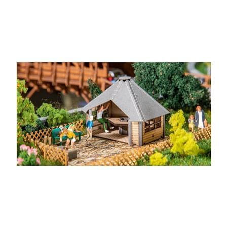 Barbecue hut with table and benches, laser cut model 