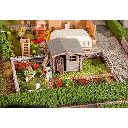 Allotments with small garden house 