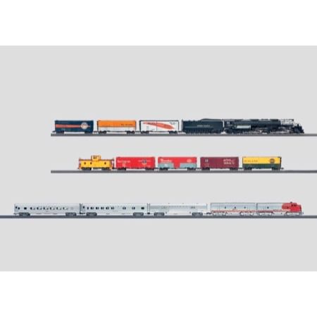 230 Volt
Premium-Start Digital - USA.
Schwerer Güterzug, Dieselschnellzug, große Gleisanlage und
Digital-Grundausstattung. - "Big Boy" / F7 