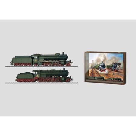 Dampflokomotiv-Packung "Stuttgarter Bahnhof". - Württ. Reihe C + Reihe K, K.W.St.E. AC