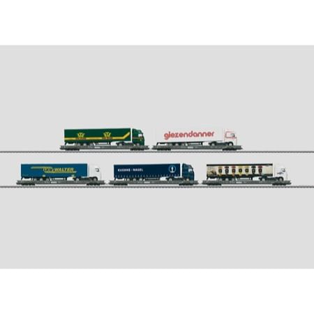 Set mit 5 Niederflurwagen "Rollende Landstraße". - Saadkms 